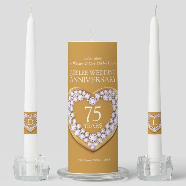75th jubilee  wedding anniversary orange custom unity candle set (Front)