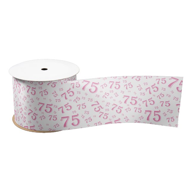 75th Modern Random Number Pattern Pink/White Satin Ribbon (Spool)