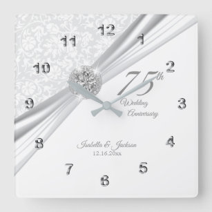 75th or 60th Diamond Wedding Anniversary Keepsake Square Wall Clock