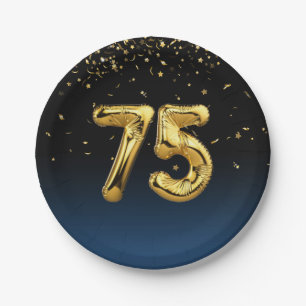 75th Party Balloons And Gold Confetti Paper Plate