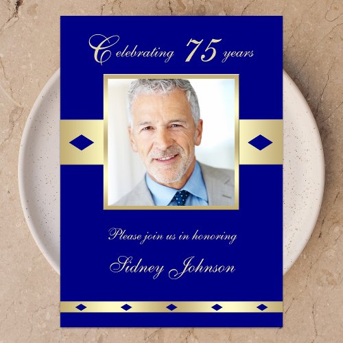 75th Photo Birthday Party Invitation Navy 75