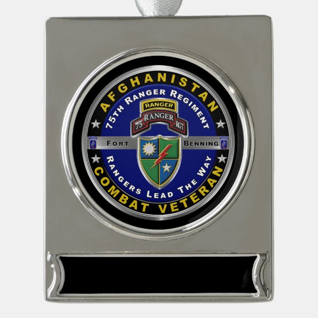 75th Ranger Regiment Afghanistan Veteran Silver Plated Banner Ornament (Front)