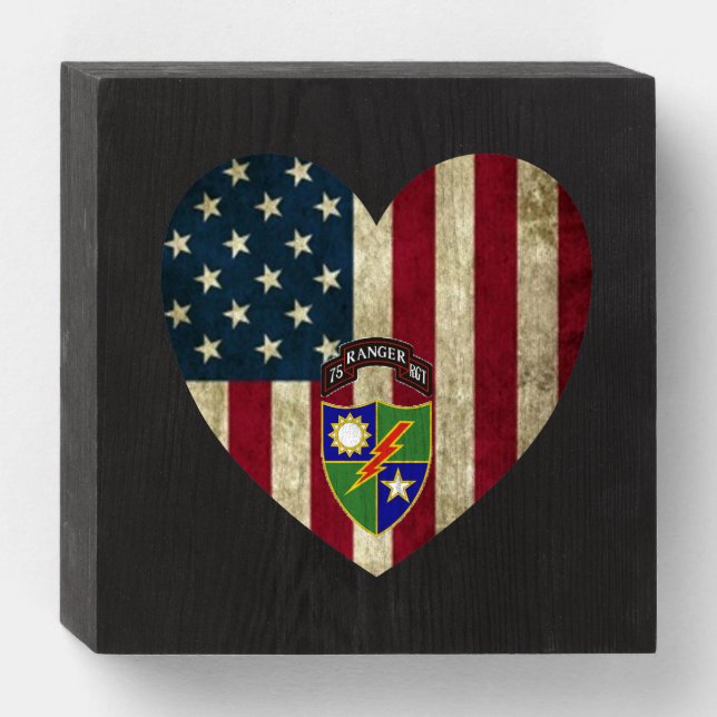 75th Ranger Regiment American Heart Flag Wooden Box Sign (Front Horizontal)