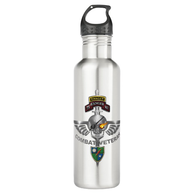 75th Ranger Regiment Combat Veteran Stainless Steel Water Bottle (Front)