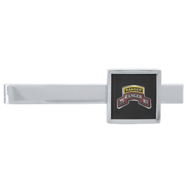 75th Ranger Regiment “Rangers Lead The Way”  Silve Silver Finish Tie Bar (Front)