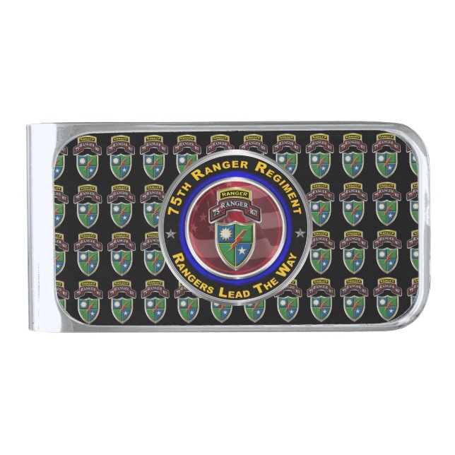 75th Ranger Regiment  Silver Finish Money Clip (Front)