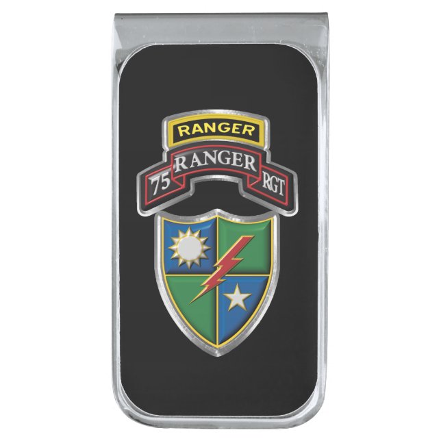 75th Ranger Regiment  Silver Finish Money Clip (Front Vertical)