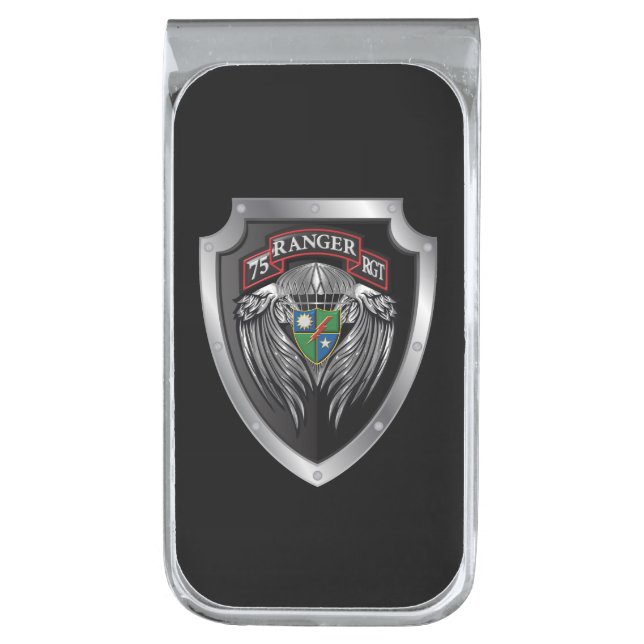 75th Ranger Regiment  Silver Finish Money Clip (Front Vertical)