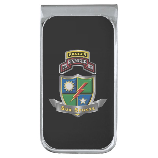 75th Ranger Regiment Sua Sponte Silver Finish Money Clip (Front Vertical)