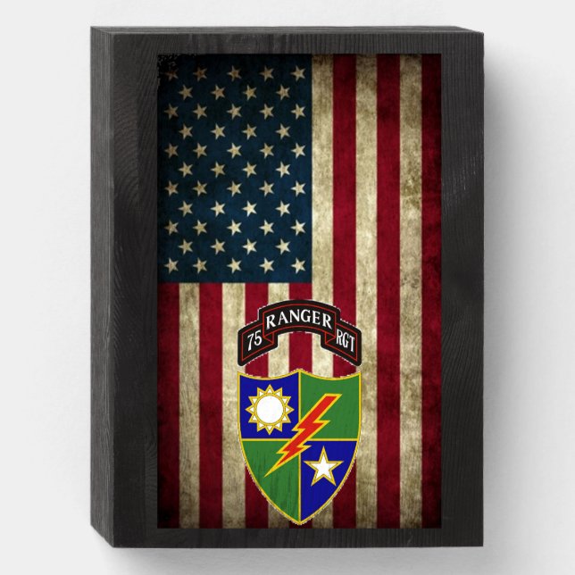 75th Ranger Regiment - US Flag - Wooden Box Sign (Front Vertical)