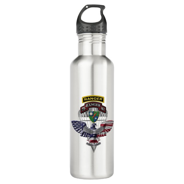 75th Ranger Regiment Veteran Stainless Steel Water Bottle (Front)