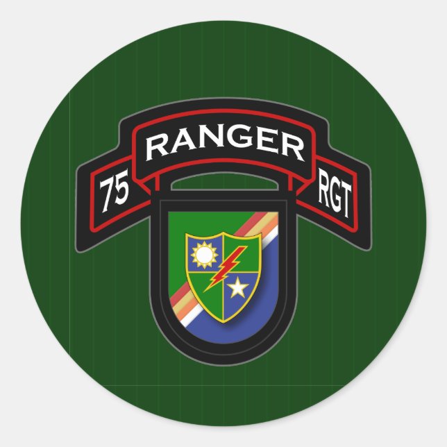 75th Ranger Rgt - scroll & flash Classic Round Sticker (Front)