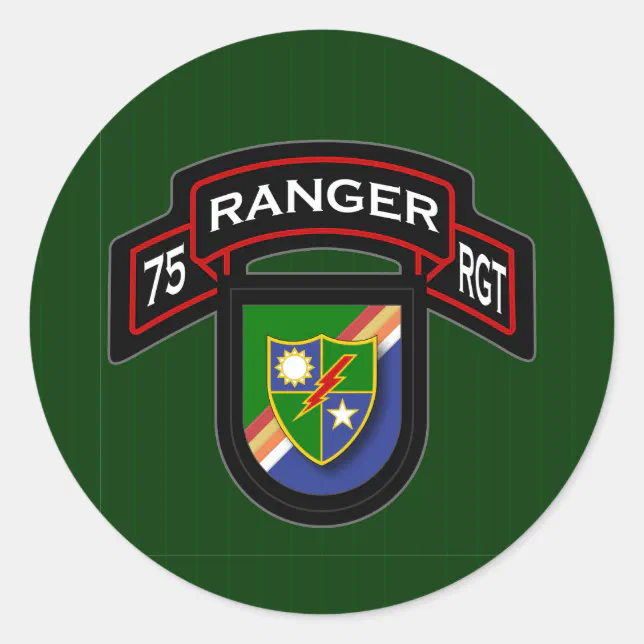 75th Ranger Rgt - scroll & flash Classic Round Sticker | Zazzle
