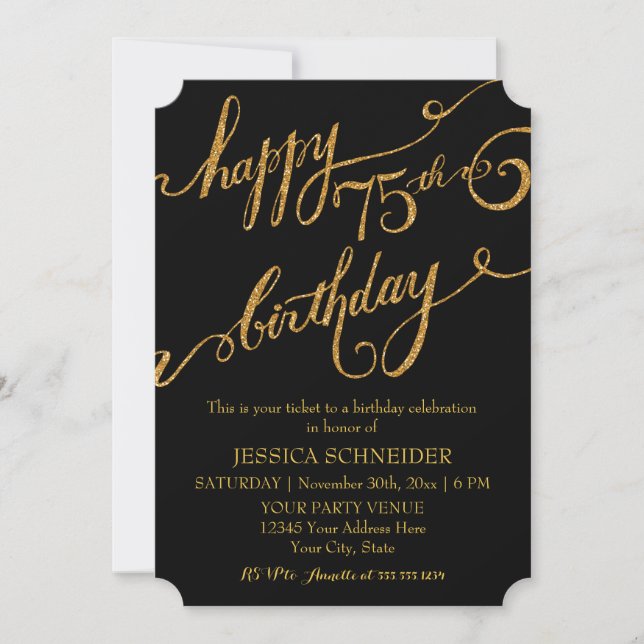 75th, Seventy Fifth Birthday Party Celebration Invitation (Front)