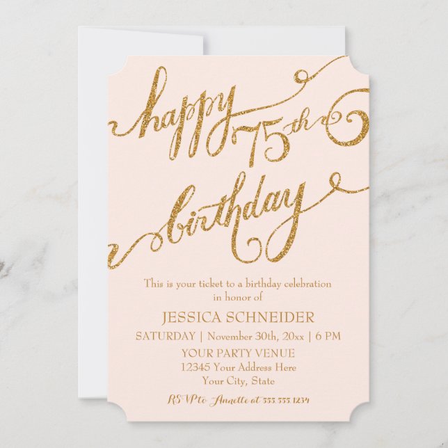 75th, Seventy Fifth Birthday Party Celebration Invitation (Front)