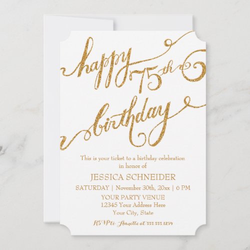 75th Seventy Fifth Birthday Party Celebration Invitation