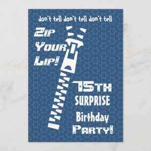 75th SURPRISE Birthday Blue Stars Zip Your Lip Invitation