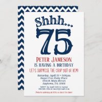 75th Surprise Birthday Invitation Mens Navy Blue