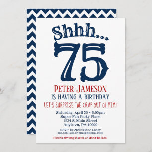 75th Surprise Birthday Invitation Mens Navy Blue