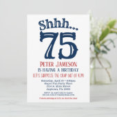 75th Surprise Birthday Invitation Mens Navy Blue (Standing Front)