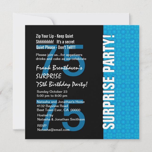 75th Surprise Birthday Modern Turquoise Blue V103 Invitation (Front)