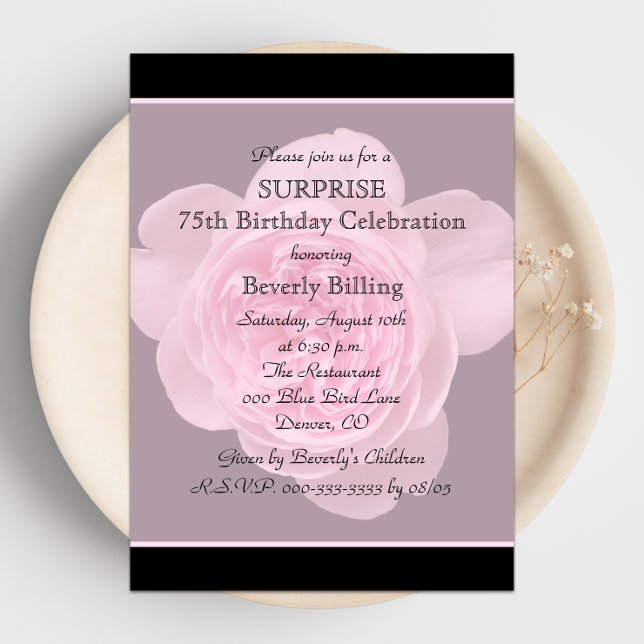 75th Surprise Birthday Party Invitation Rose