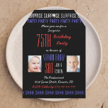 75th Surprise Birthday Party Pictures On Black Invitation at Zazzle