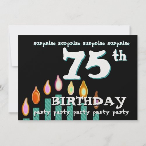 75th SURPRISE Birthday Teal Candles Invitation