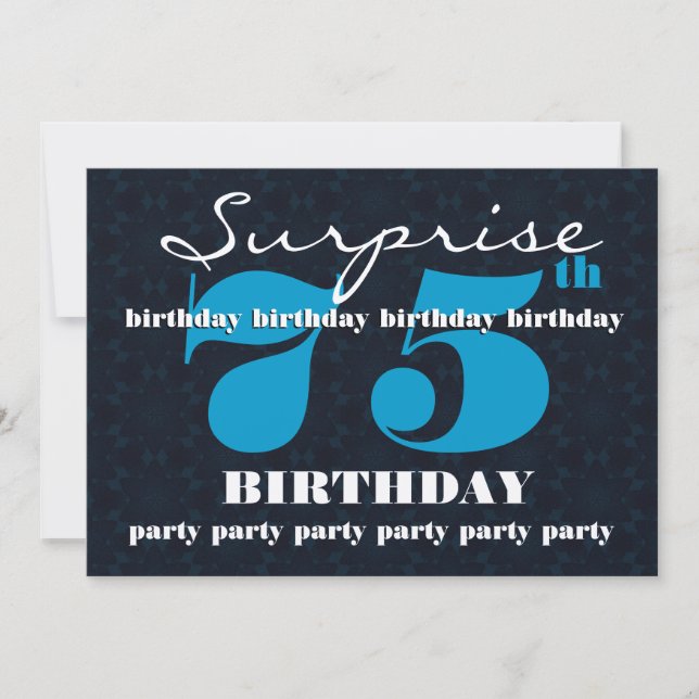 75th SURPRISE Blue and Midnight Birthday Party Invitation (Front)