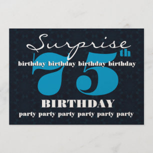 75th SURPRISE Blue and Midnight Birthday Party Invitation