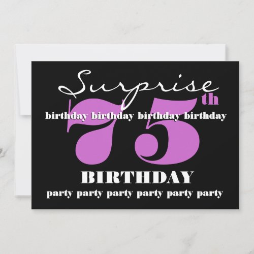 75th SURPRISE Purple Birthday Party Template Custom Announcement