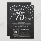 75th Wedding Anniversary Chalkboard Black Silver Invitation (Front/Back)