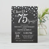 75th Wedding Anniversary Chalkboard Black Silver Invitation (Standing Front)