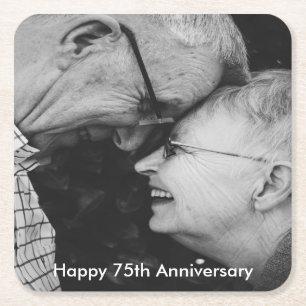 75th Wedding Anniversary Custom Photo Square Paper Coaster