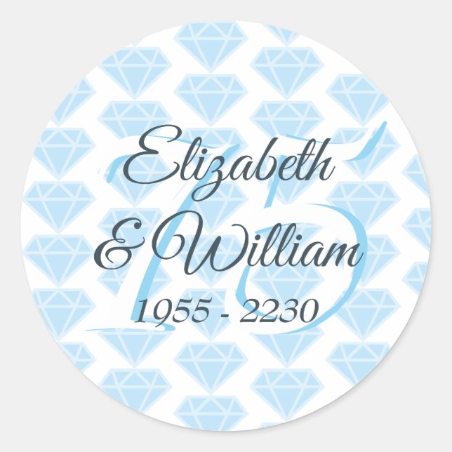 75th Wedding Anniversary Diamond Celebration Classic Round Sticker (Front)