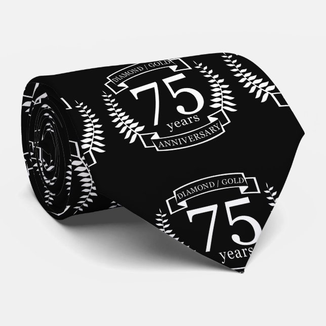 75th Wedding ANNIVERSARY DIAMOND GOLD Neck Tie (Rolled)