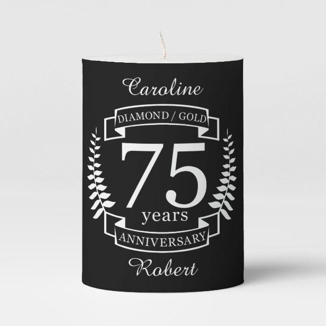 75th Wedding ANNIVERSARY DIAMOND GOLD Pillar Candle (Front)