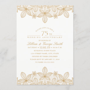 75th Wedding Anniversary Elegant Golden Lace Invitation