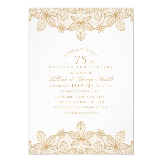 75th Wedding Anniversary Elegant Golden Lace Invitation Zazzle