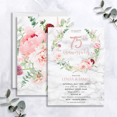75th Wedding Anniversary Elegant Rose Gold Floral Invitation