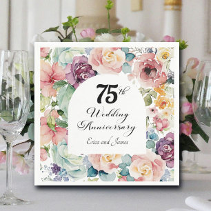75th Wedding Anniversary Elegant Script Floral Napkins