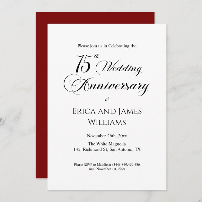 75th Wedding Anniversary Elegant Script Invitation (Front/Back)