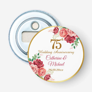 75th Wedding Anniversary Gold Frame Floral Bottle Opener