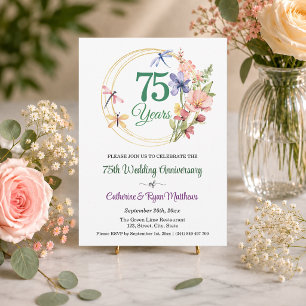 75th Wedding Anniversary Gold Frame Floral Invitation