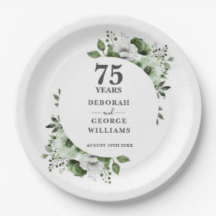 75th Wedding Anniversary Greenery Floral Paper Plates