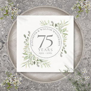 75th Wedding Anniversary Greenery Watercolor Napkins
