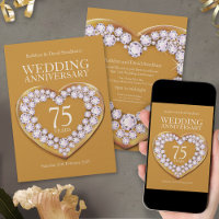 75th wedding anniversary heart party invites
