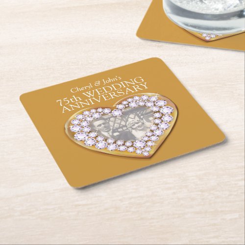 75th wedding anniversary heart photo coasters