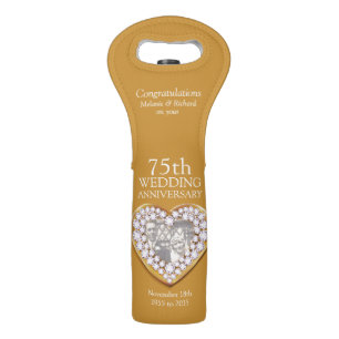 75th wedding anniversary heart photo wine bag