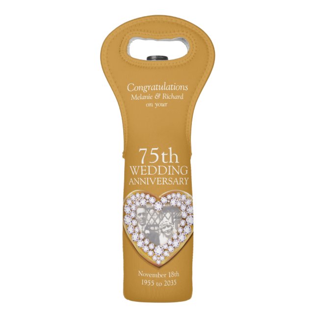 75th wedding anniversary heart photo wine bag (Front)